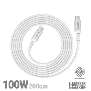 Kabel USB C Crong Armor Link Szybkie Ładowanie 100W PD 5A Przewód 2m Biały