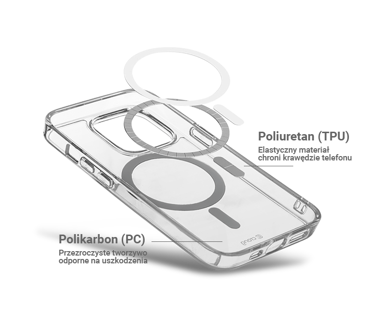 Przezroczyste etui Crong Clear MAG Cover do iPhone 16 Plus, z magnesami MagSafe, przezroczyste plecki i hybrydowa konstrukcja