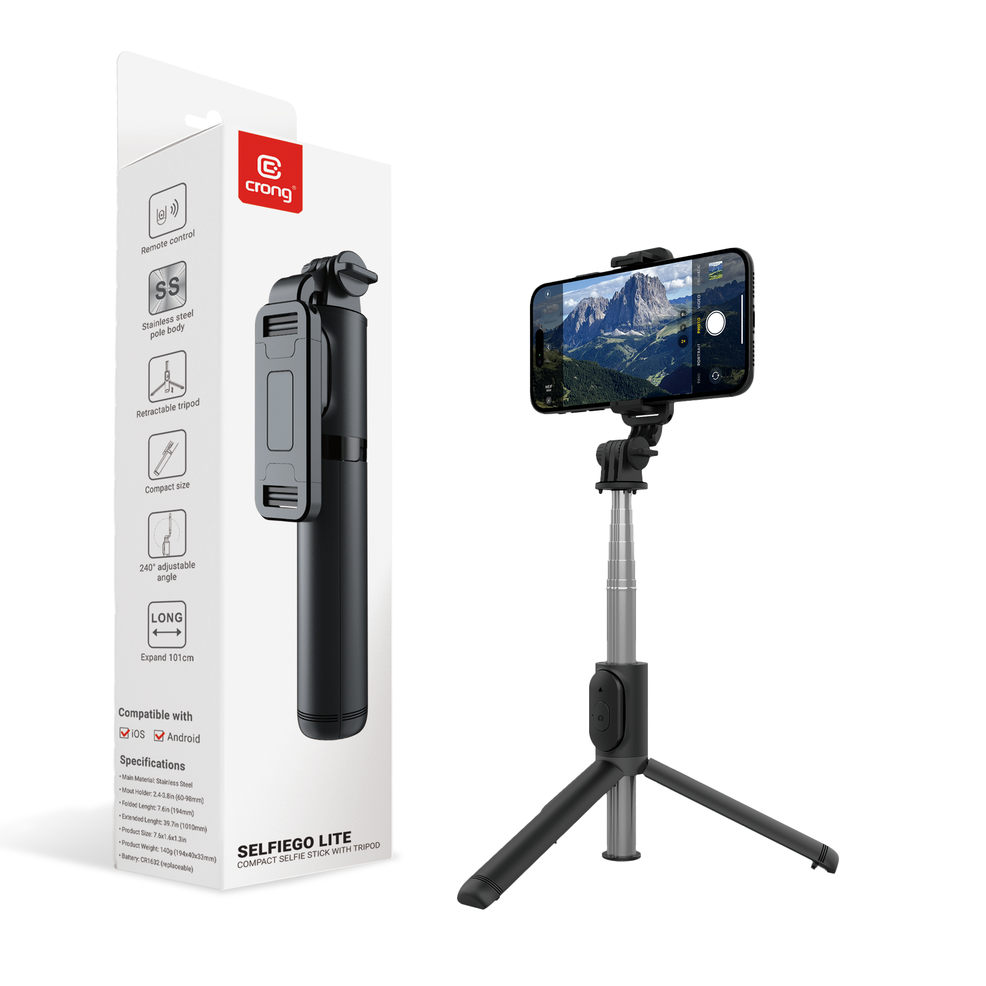 SelfieGo Lite – Kompaktowy selfie stick Bluetooth tripod