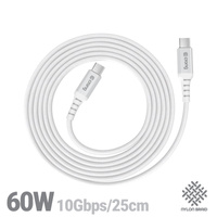 Crong Armor Link - 60W PD 3A USB-C σε USB-C καλώδιο 25cm (λευκό)