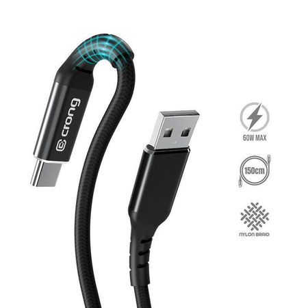 Crong Armor Link - 60W 3A kabel pro rychlé nabíjení z USB-A na USB-C 150 cm (černý)