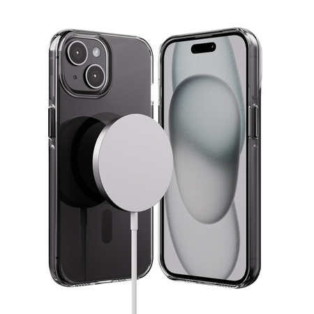 Crong Clear MAG Pro - Funda MagSafe para iPhone 15 (negra)