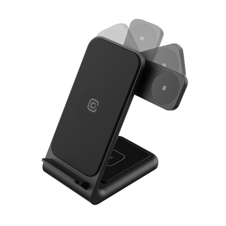 Crong PowerSpot Pivot Stand - Caricabatterie wireless 3 in 1 per iPhone, Samsung e Android, Galaxy Watch e cuffie TWS (nero)