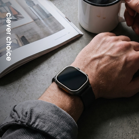 Crong Milano Steel - Correa de acero inoxidable para Apple Watch de 44/45/46/49 mm (negro)