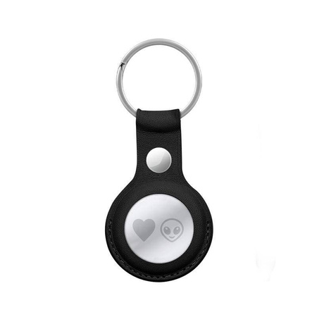 Crong Leather Case with Key Ring – Protective leather case with key ring for Apple AirTag 1/2 (black)