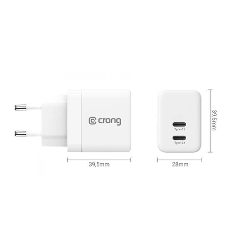 Crong Ultra Compact GaN - Wall Charger 2x USB-C 35W PD 3.0 with PPS (White)