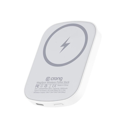 Crong MagSpot Power Bank - Ultra Slim Wireless Power Bank with MagSafe 5000mAh, USB-C 20W PD (White)