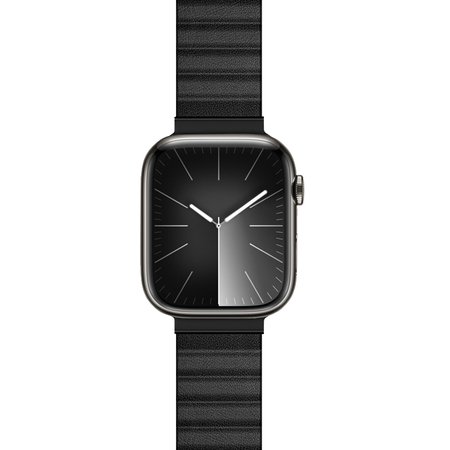 Crong Eclipse - Mágneses Bőr Apple Watch Szíj 44/45/46/49 mm (Fekete)
