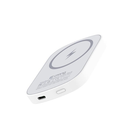 Crong MagSpot Powerbank – Ultraschlanke kabellose Powerbank mit MagSafe, 5000 mAh, USB-C 20 W PD (Weiß)