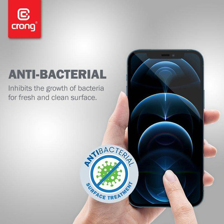 Crong Anti-Bacterial 3D Armour Glass - 9H voll Bildschirm gehärtetes Glas für iPhone 12 Pro Max + Installationsrahmen