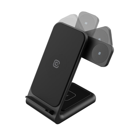 Crong PowerSpot™ Pivot Stand - Ασύρματος φορτιστής 3 σε 1 για iPhone, Samsung & Android, Galaxy Watch και ακουστικά TWS (μαύρο)