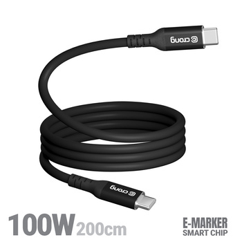 Crong Soft Link - 100W PD 5A USB-C - USB-C kábel 200cm (fekete)