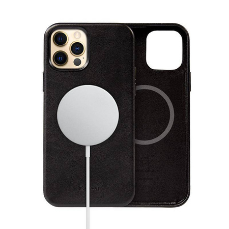 Crong Essential Cover Magnetic - Δερμάτινη θήκη MagSafe για iPhone 12 Pro Max (μαύρο)