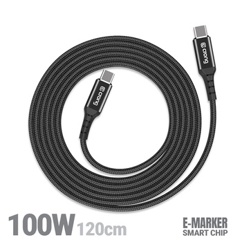 Crong Armor Link - USB-C to USB-C 100W 5A Braided cable Power Delivery Fast Charging 120cm (Black)