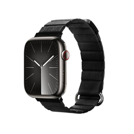 Crong Eclipse - Correa magnética de cuero para Apple Watch (44/45/46/49 mm, negra)