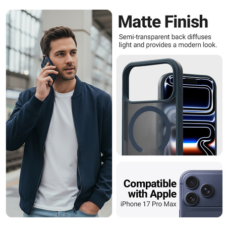 Crong Hybrid matt mágneses - MagSafe iPhone 17 Pro Max tok (sötétkék)