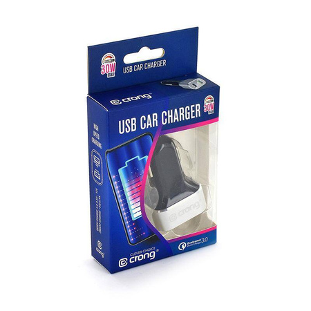 Szybka Ładowarka Samochodowa USB QuickCharge 3.0 + USB 2.4A Crong Power Car Charger 30W