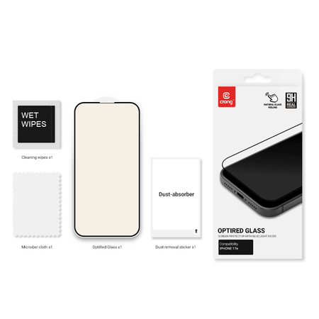 Crong OptiRed Glass - Закалено стъкло с филтър за синя светлина за iPhone 17e