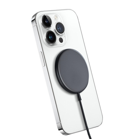 Crong MagSpot vezeték nélküli töltő – alumínium MagSafe 15W induktív töltő (grafit)