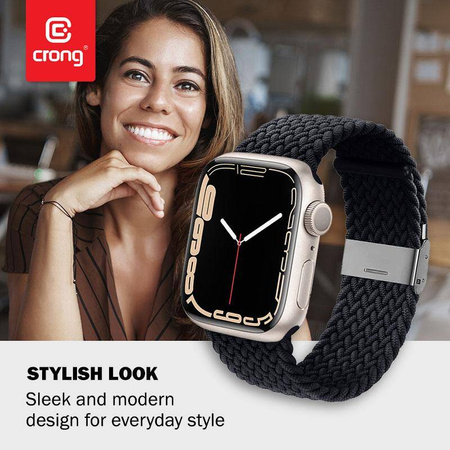 Crong Wave Band - Pletený řemínek pro Apple Watch 42/44/45/49 mm (grafitová)