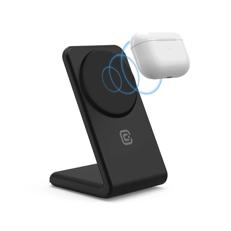 Crong MagSpot™ Stand - Ładowarka bezprzewodowa 2w1 z MagSafe do iPhone i AirPods (czarny)