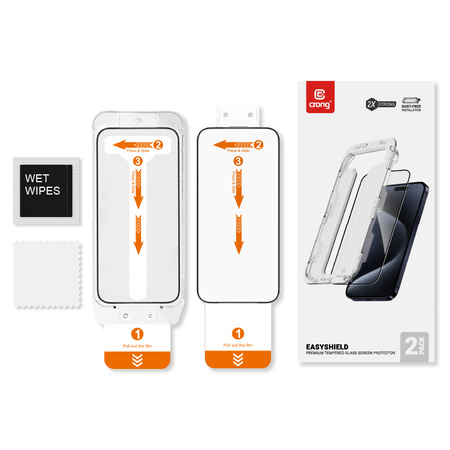 Szkło Crong EasyShield do iPhone 16 Plus / 15 Plus Hartowane 9H z Aplikatorem 2szt