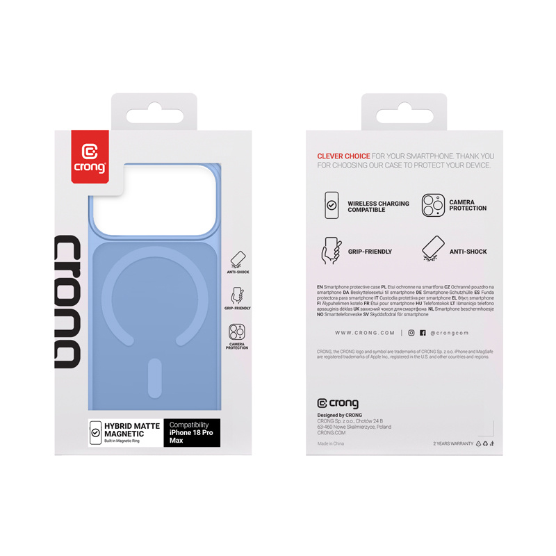 Funda Crong Hybrid MATTE™ Magnetic para iPhone 18 Pro Max / 17 Pro Max MagSafe Azul