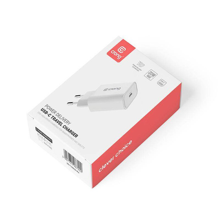 Зарядно за пътуване Crong USB-C – USB-C Power Delivery 20W зарядно за стена (бяло)