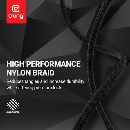 Kabel USB C Crong Armor Link Szybkie Ładowanie 2m 100W 5A Przewód Czarny
