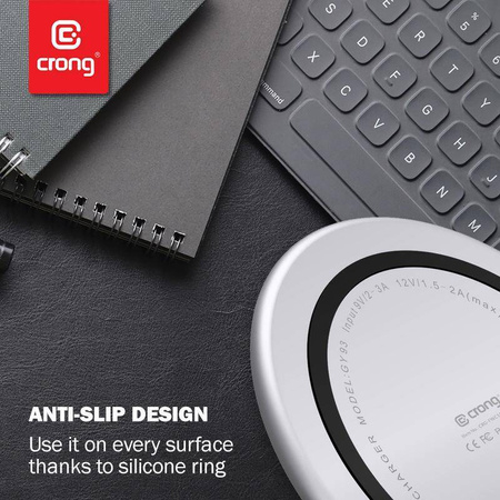 Crong PowerSpot™ Fast Wireless Charger – Bezprzewodowa ładowarka Qi 15W USB-C (Silver White)