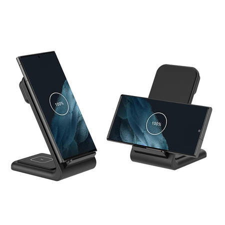 Crong PowerSpot™ Pivot Stand - bezdrátová nabíječka 3 v 1 pro iPhone, Samsung a Android, Galaxy Watch a sluchátka TWS (černá)