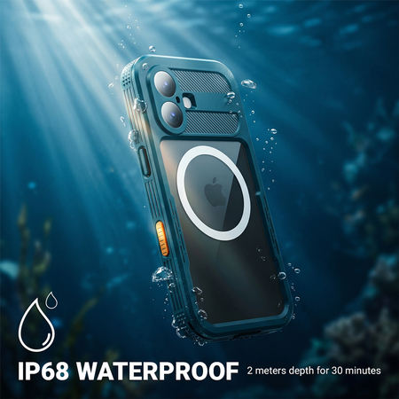 Crong Seal Cover - IP68 Wasserdichte Hülle für iPhone 17 Pro / 18 Pro (Marine)