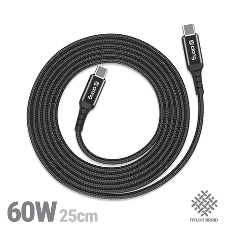 Crong Armor Link - 60W 3A USB-C to USB-C Power Delivery Fast Charging cable 25cm (black)