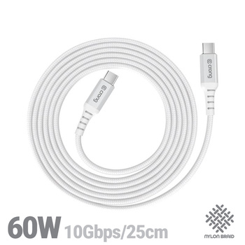 Crong Armor Link - 60W PD 3A USB-C to USB-C Cable 25cm (White)
