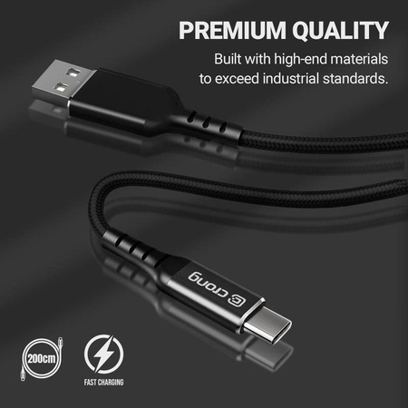 Crong Armor Link - 100W PD 5A USB-C - USB-C kábel 200cm (fekete)