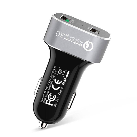 Caricabatteria da auto Crong Power 30W - Caricabatteria da auto USB QuickCharge 3.0 + USB 2.4A (alluminio)