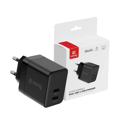 Crong Ultra Compact GaN - 2x USB-C 35W PD 3.0 fali töltő PPS-sel (fekete)