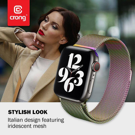 Crong Milano Steel - Λουράκι από ανοξείδωτο ατσάλι για Apple Watch 38/40/41 mm (ιριδίζον)