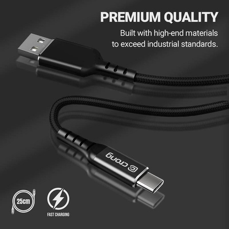 Crong Armor Link - 60W 3A USB-A σε USB-C Power Delivery καλώδιο γρήγορης φόρτισης 25cm (μαύρο)