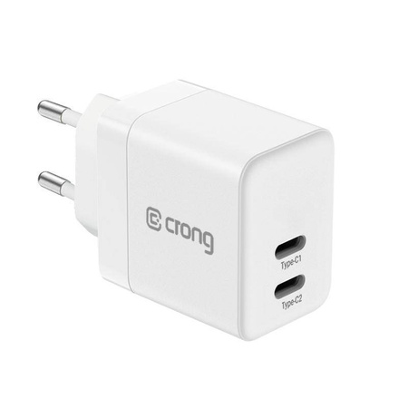 Crong Ultra Compact GaN - Wall charger 2x USB-C Power Delivery 35W (White)