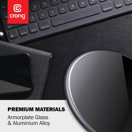 Încărcător wireless rapid Crong PowerSpot – Încărcător wireless Qi USB-C de 15W din aluminiu cu capac din sticlă securizată (Negru umbrit)