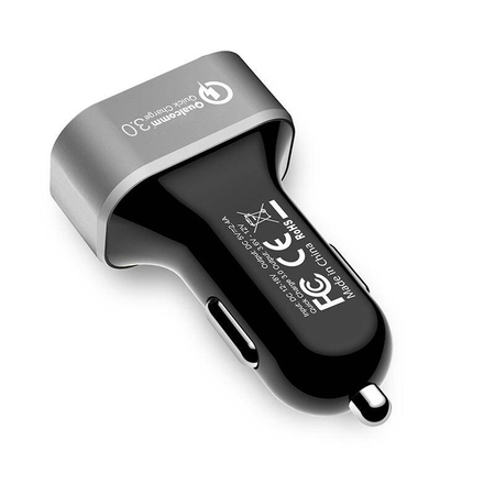 Încărcător auto Crong Power 30W - Încărcător auto USB QuickCharge 3.0 + USB 2.4A (aluminiu)
