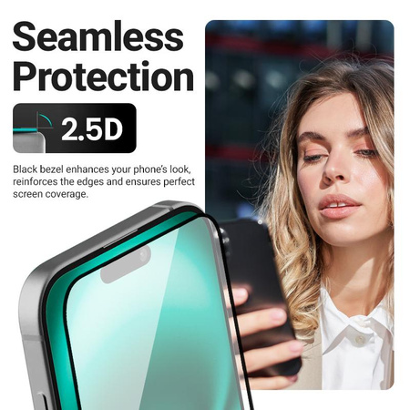 Crong 3D Armour Glass - Szkło hartowane 9H Full Glue do iPhone 16 / iPhone 15 + ramka instalacyjna