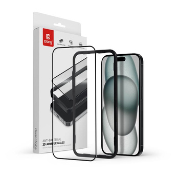 Crong Anti-Bacterial 3D Armour Glass - 9H voll Bildschirm gehärtetes Glas für iPhone 15 Plus + Installationsrahmen