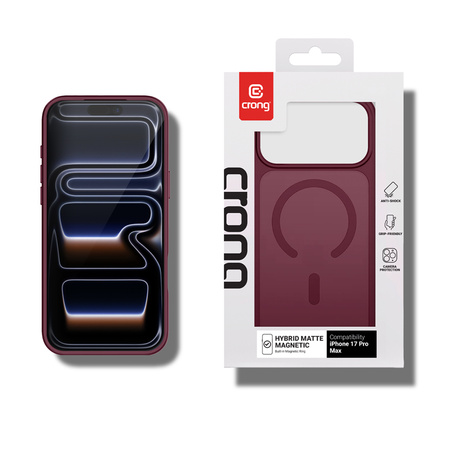 Crong Hybrid Matte Magnetic - Kryt MagSafe pro iPhone 17 Pro Max (bordó)