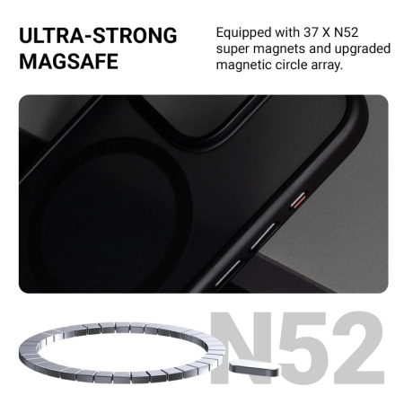 Crong Hybrid Frost MAG tok – MagSafe-fel rögzíthető iPhone 16 Próhoz (fekete)