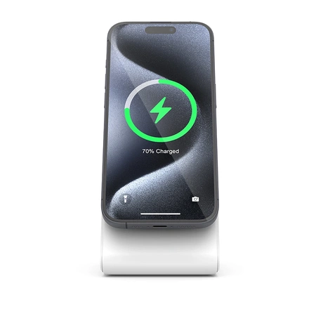 Ładowarka Indukcyjna MagSafe Crong MagSpot™ Stand do iPhone i AirPods 2w1 Biała