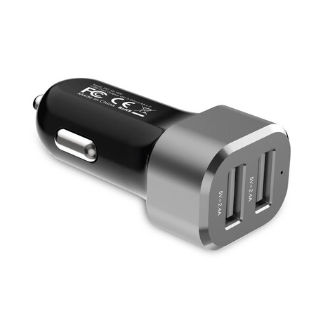 Crong Power Car Charger 24W - 2xUSB 2,4A nabíječka do auta (hliník)