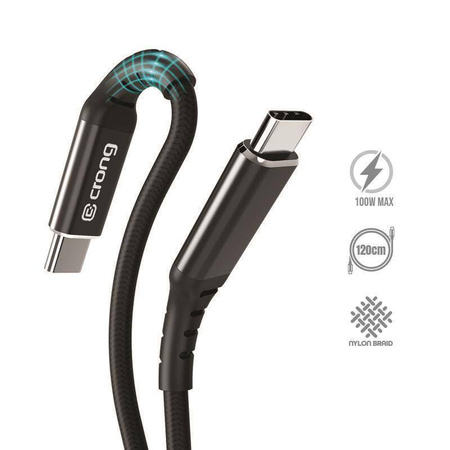 Crong Armor Link - 100W 5A USB-C zu USB-C Power Delivery Schnellladekabel 120cm (schwarz)