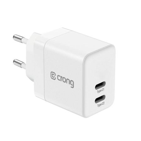 Crong Ultra Compact GaN - Fali töltő 2x USB-C 35W PD 3.0 PPS-sel (Fehér)